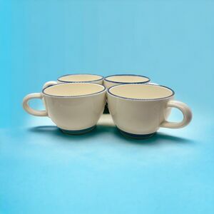 4 Pfaltzgraff Ocean Breeze Coffee Cup Mug Farmhouse Blue Green Stripes Nautical